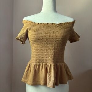 American Eagle Off the Shoulder Smocked Peplum Top